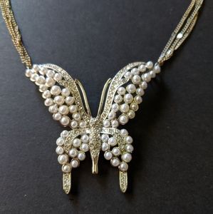 Faux Pearl Vintage Gold Butterfly Necklace